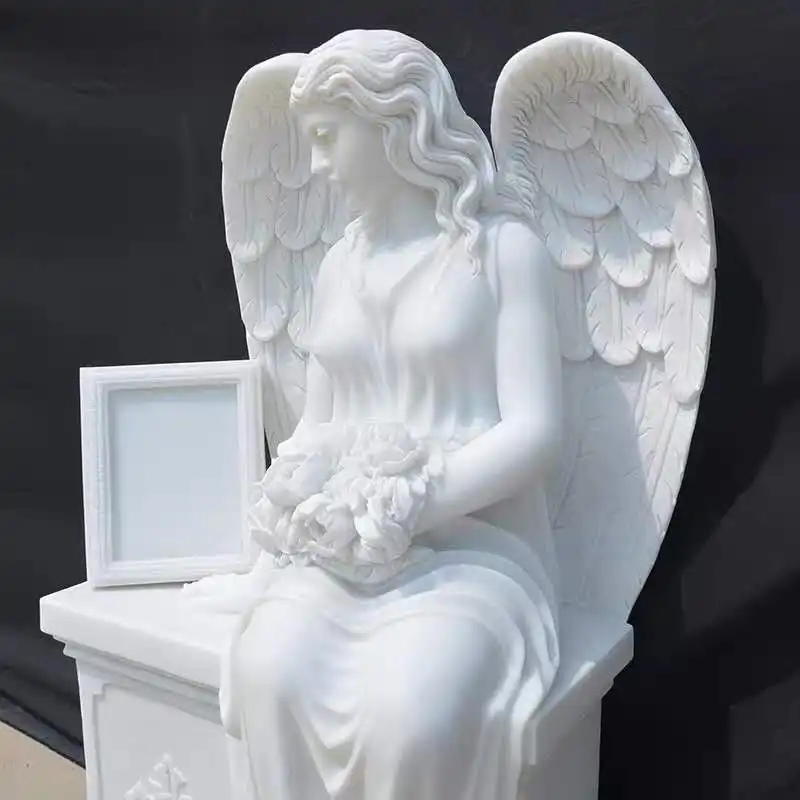 Shengye Hand carved natural granite tombstone marble angel headstone a crying angel with two wings modern tombstone