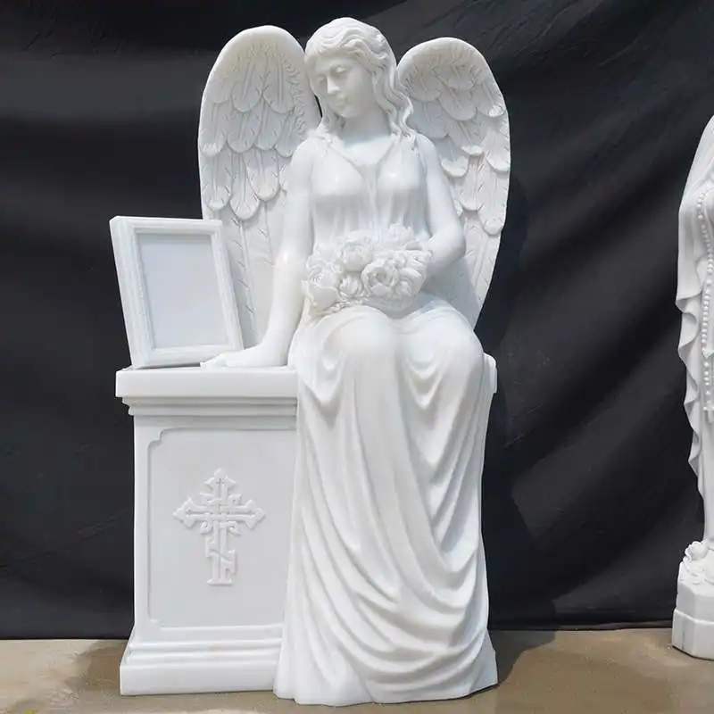 Shengye Hand carved natural granite tombstone marble angel headstone a crying angel with two wings modern tombstone