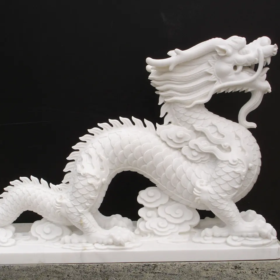 Customizable resin dragon Outdoor Garden Fountain Decorative Dragon  Hand-carved natural marble stone plate Wolong animal statue