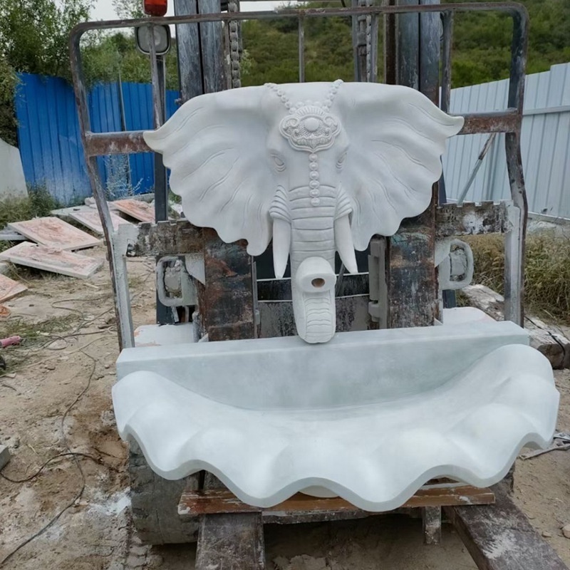 Decor Marble Elephant dragon Head statues Wall Waterfall Water Fountain