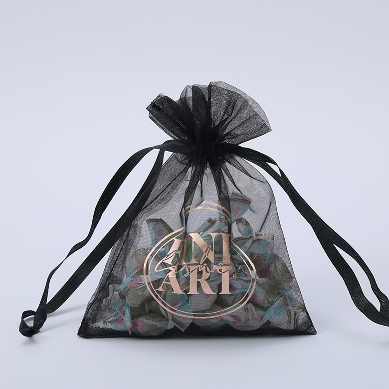 Customized Black Organza Drawstring Bags Gift Wrap Party Wedding Reusable Recyclable Tulle Mesh Bags