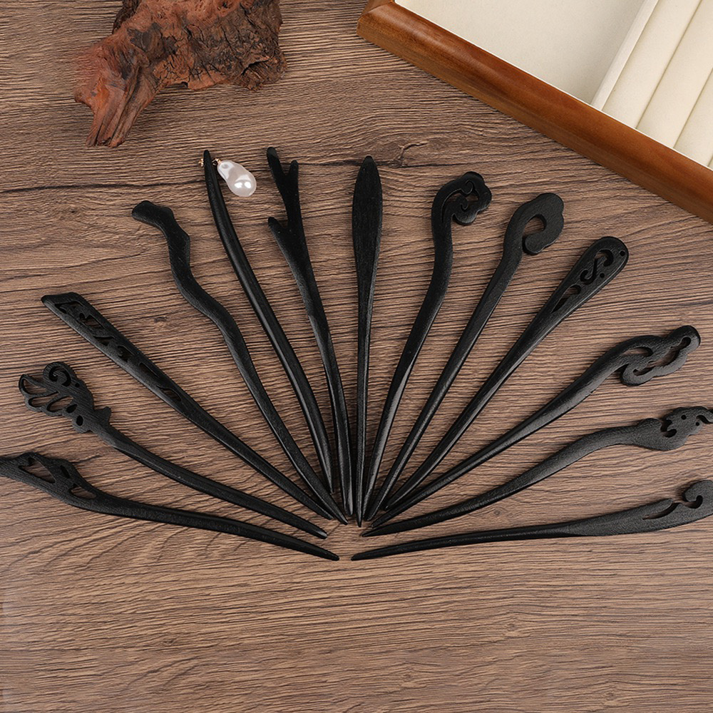 Traditional Hair Sticks Ancient Chinese Hairpins Carved Wooden Hair Fork Vintage Hair Clips Chop Sticks for Women Girl