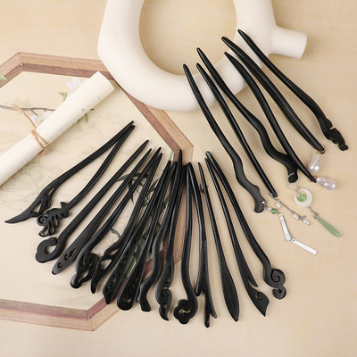 Traditional Hair Sticks Ancient Chinese Hairpins Carved Wooden Hair Fork Vintage Hair Clips Chop Sticks for Women Girl