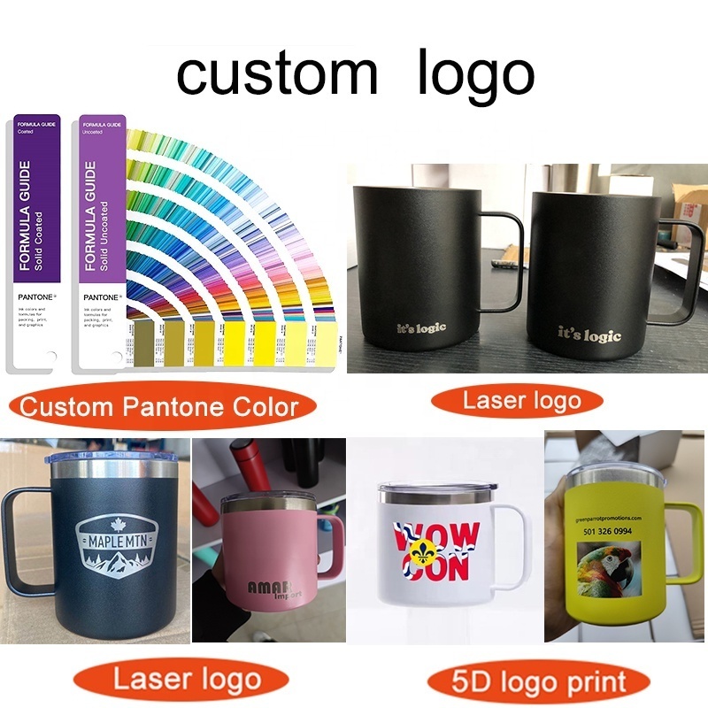 ZP 12oz customized logo power coating Eco Friendly Custom Embossed Stainless Steel 12oz Coffee Travel Mug With Handle