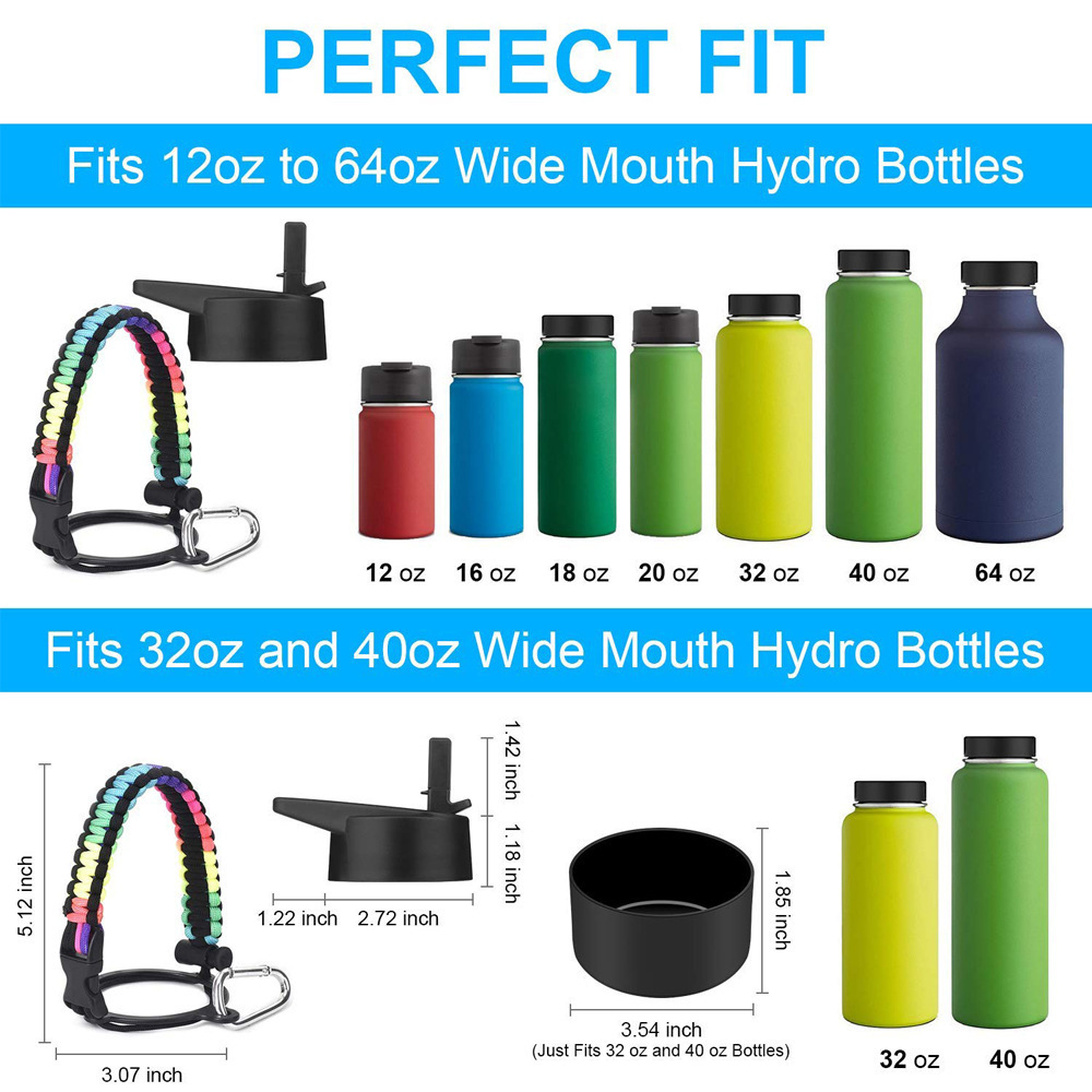 ZP in stock Outdoor 12-64oz wide mouth water bottle parachute cord handle Hand-Made Polyester Strap