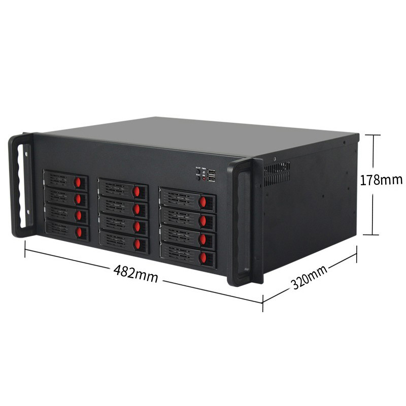 IPFS 12 bay nas server case for network storage hotswappable 19 inch industrial 4u pc chassis with 3.5