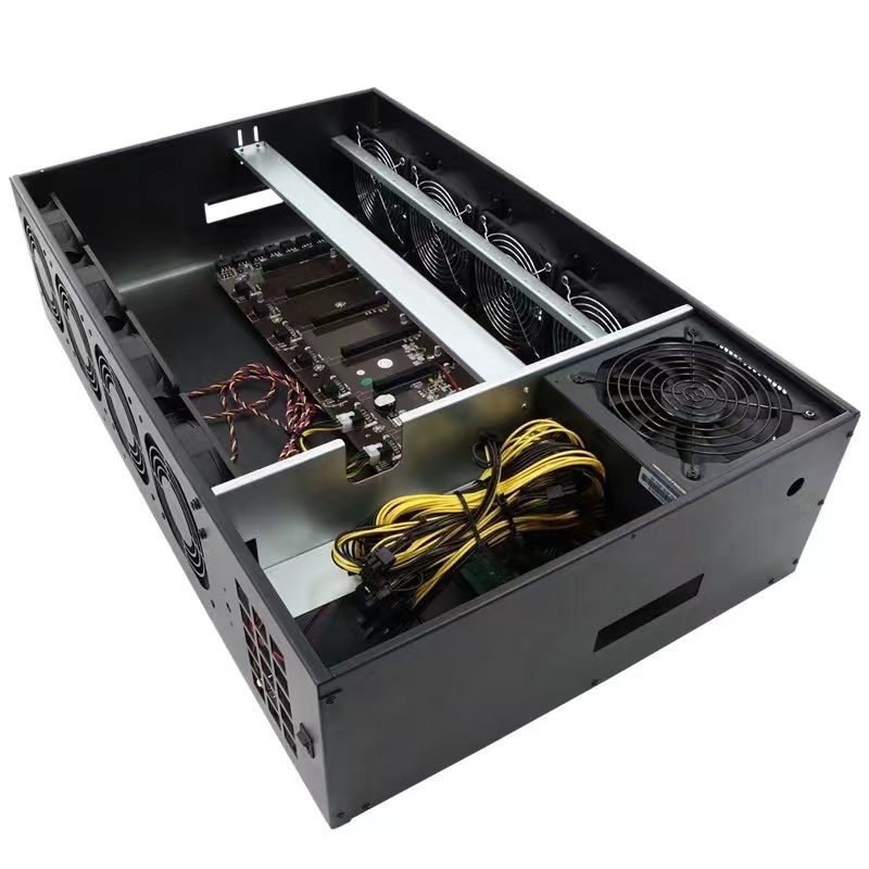 Play at home Server Case 8Fans Stock 8Gpu 12  Wholesale Cheap Gpu Rig slient 8gpu case 65mm gpu case B85 two raw cooling fan