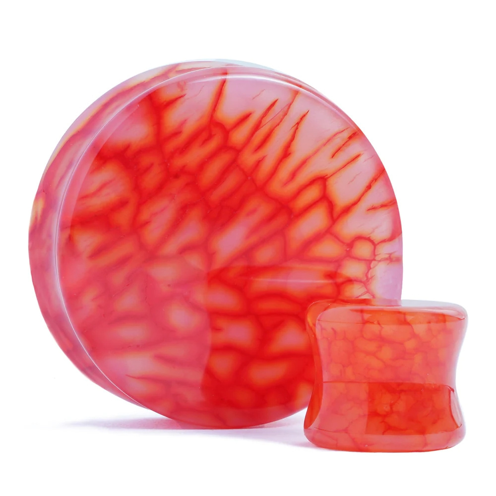 Red Dragon Vein Agate Ear Plugs Organic Stone Plug/Gauge 6-30mm