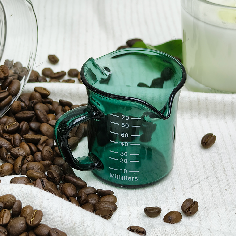 Green Heat Resistant Factory Direct Turquoise Measuring Cups 70ml Double Spout Coffee Cup Milk Latte Maker Set