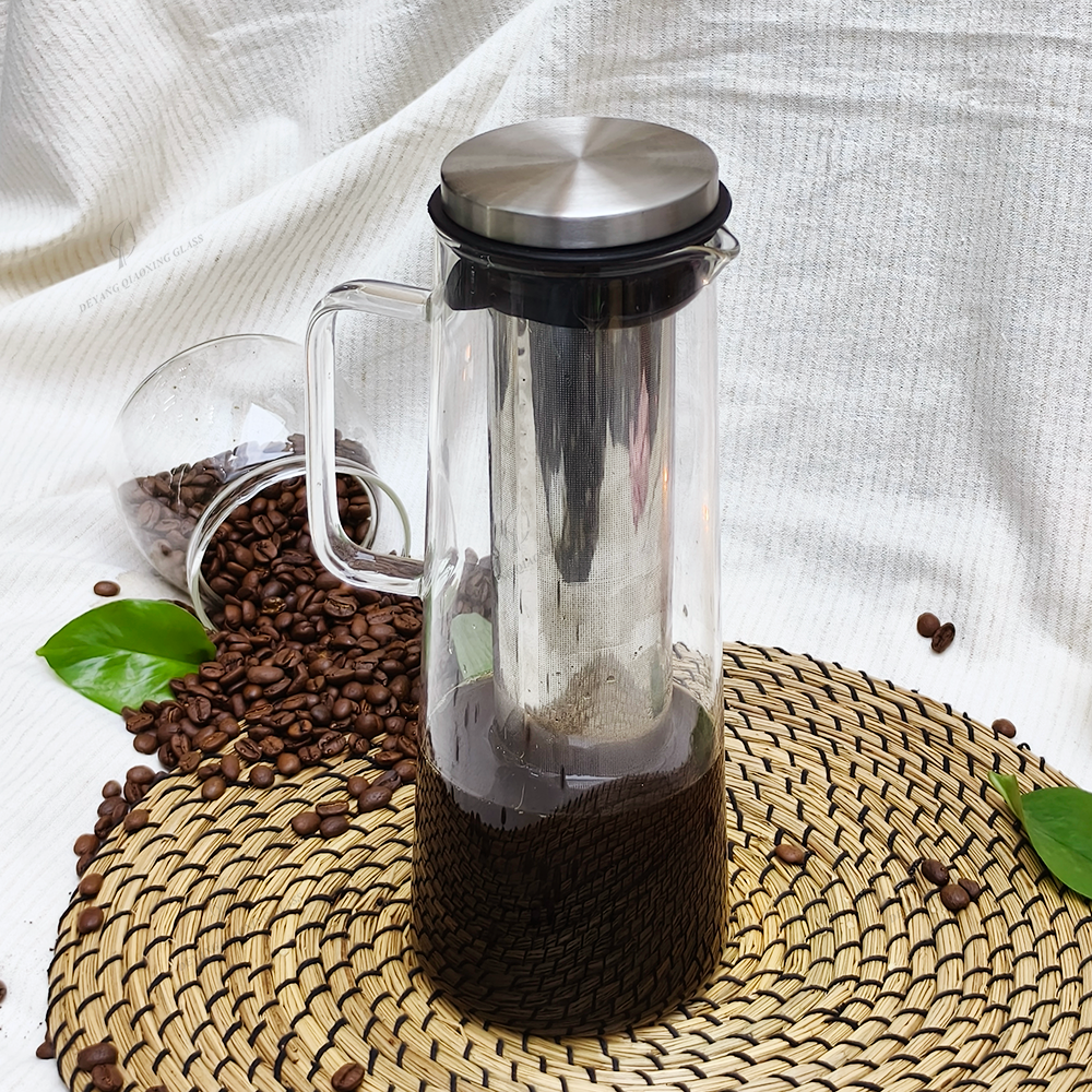 Wholesale Black Coffee Brewing Extraction Coffee Latte Maker Pot with Stainless Steel Filter Dripper Glass Coffee Carafe