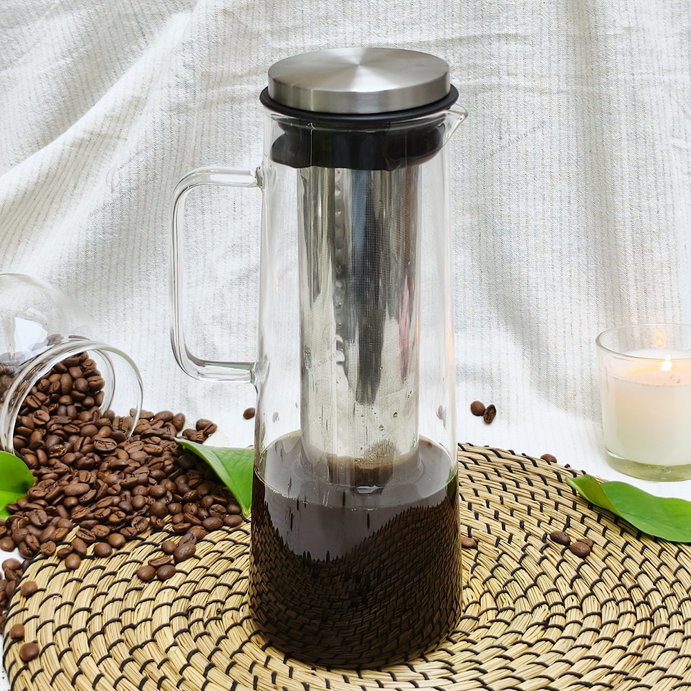 Wholesale Black Coffee Brewing Extraction Coffee Latte Maker Pot with Stainless Steel Filter Dripper Glass Coffee Carafe