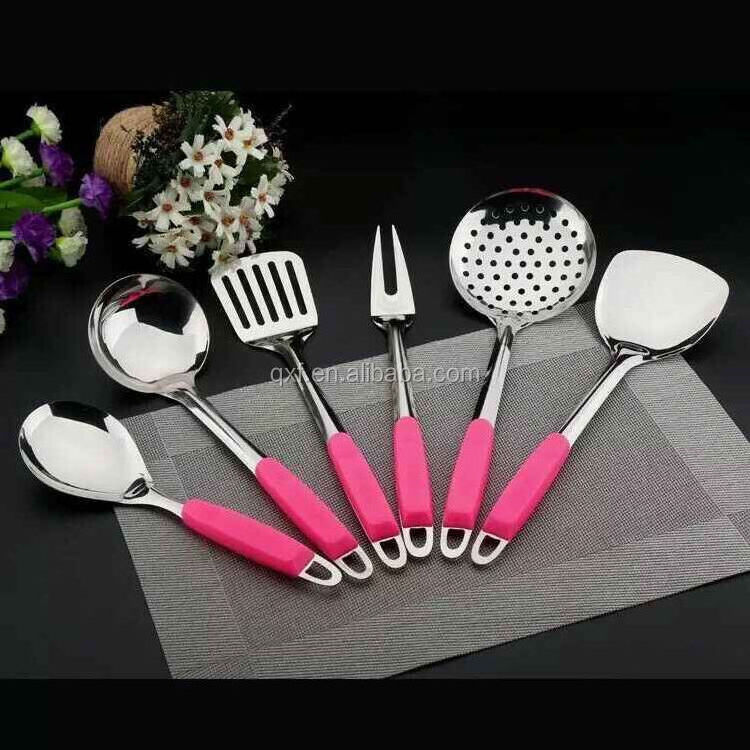 New product for 2015 Stainless steel Kitchen Utensil With Pink Handle