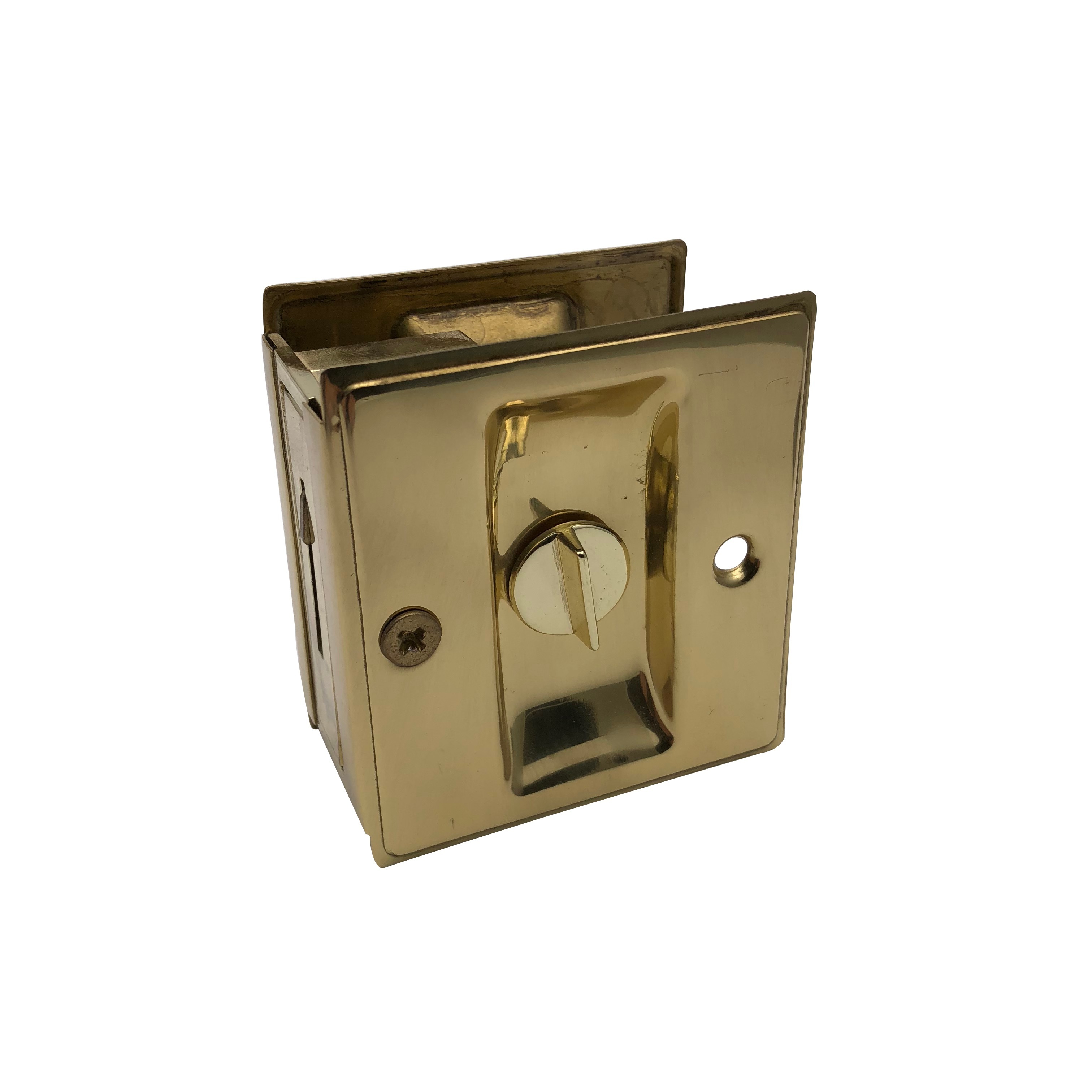 Brass Pocket Door Pull with Privacy Lock