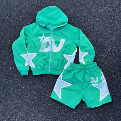 Men Sets Two Piece Custom Windbreaker Shorts And Jacket Tracksuit Reflective Zip Up Nylon Two Piece Windbreaker Short Set