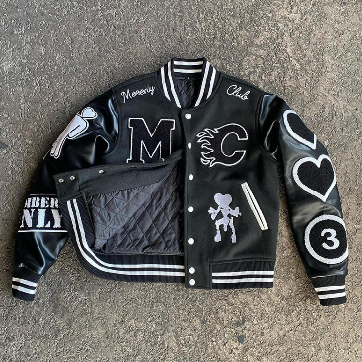 Custom Embroidered Patch Vintage Letterman Varsity Jacket Wholesale High Quality Pu Leather Sleeves Varsity Baseball Jacket