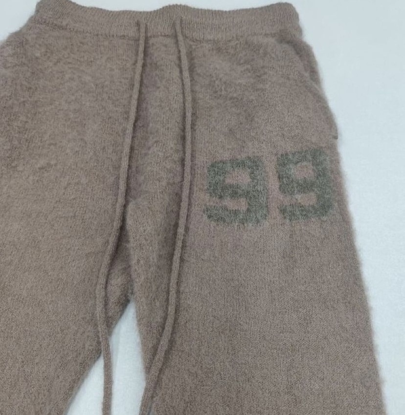 2023 New Custom Solid Color Mohair Trousers Winter Warm knitted Drawstring Sweatpants Fuzzy Flared Men's Pants