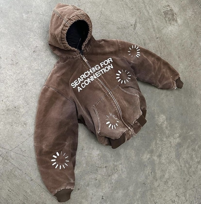 Custom Heavyweight Brown Duck Canvas Work Jacket With Hooded Zipper Up Printed Logo Distressed Crop Top Bomber Jacket Men