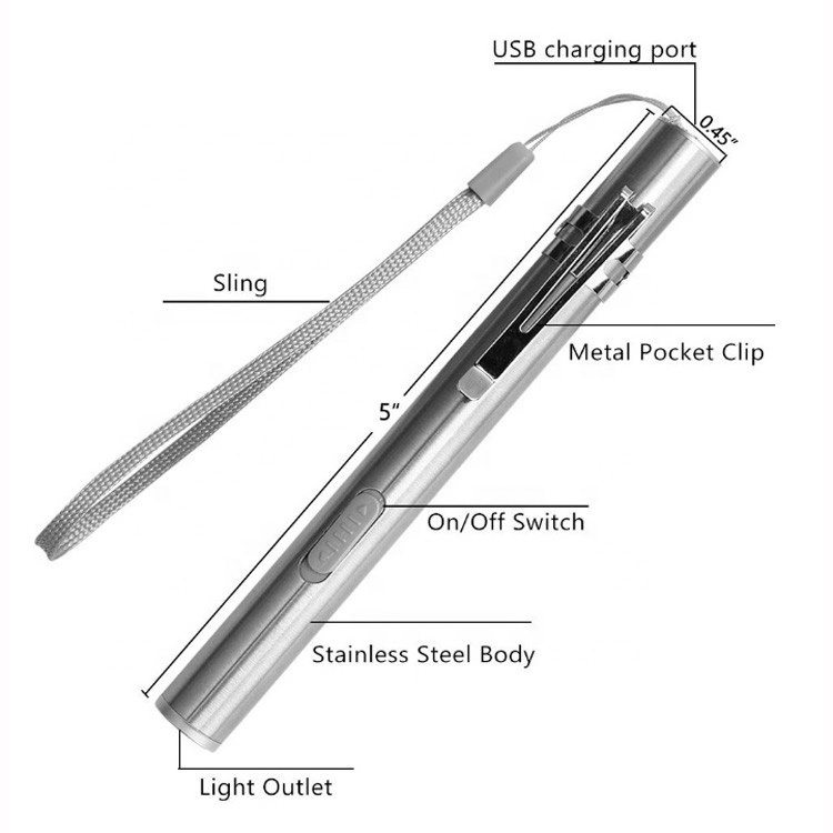 QXMOVING USB Rechargeable Portable Stainless Steel Pen Flashlight Doctor Medical Penlight Torch Light LED Pen Light