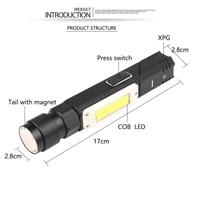 QXMOVING Portable USB rechargeable magnet work light flashlight 90 rotating degree Waterproof COB Work Light for car repair