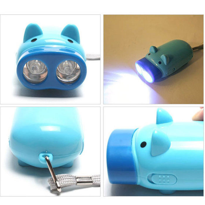 QXMOVING Cute Pig Shaped 2 LED Hand Crank Pressing Dynamo Mini LED Flashlight Emergency Usage