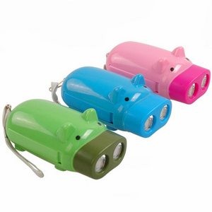 QXMOVING Cute Pig Shaped 2 LED Hand Crank Pressing Dynamo Mini LED Flashlight Emergency Usage