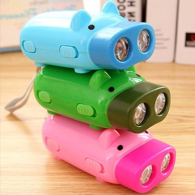 QXMOVING Cute Pig Shaped 2 LED Hand Crank Pressing Dynamo Mini LED Flashlight Emergency Usage