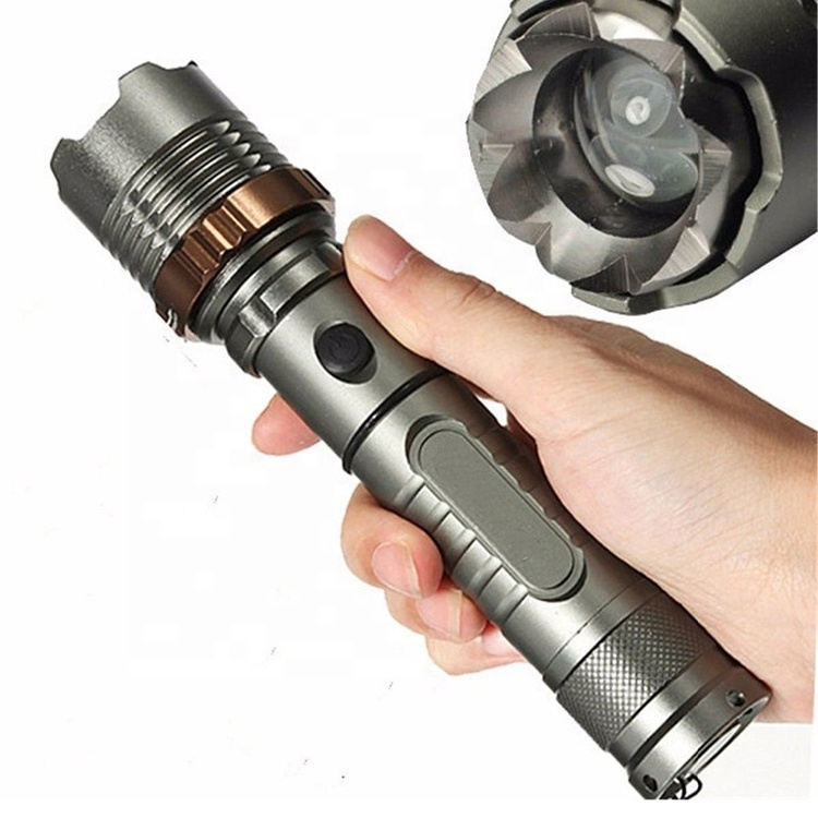 QXMOVING Waterproof Custom LOGO Powerful Attack Head Tactical Zoom Strong Light Self Defense Flashlight