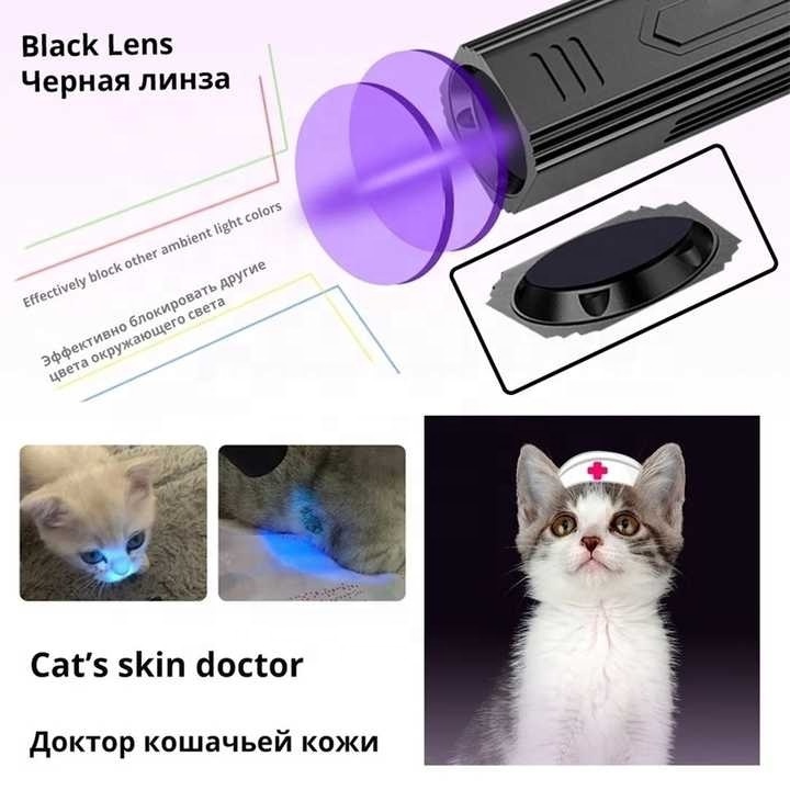 QXMOVING USB rechargeable Blacklight 365nm Wood's Lamp Pet Urine Detector UV LED Flashlight With Power Bank Function