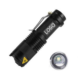 QXMOVING Portable Mini Aluminum Waterproof Torch Light Custom LOGO AA Battery Tactical EDC Zoomable LED Flashlight