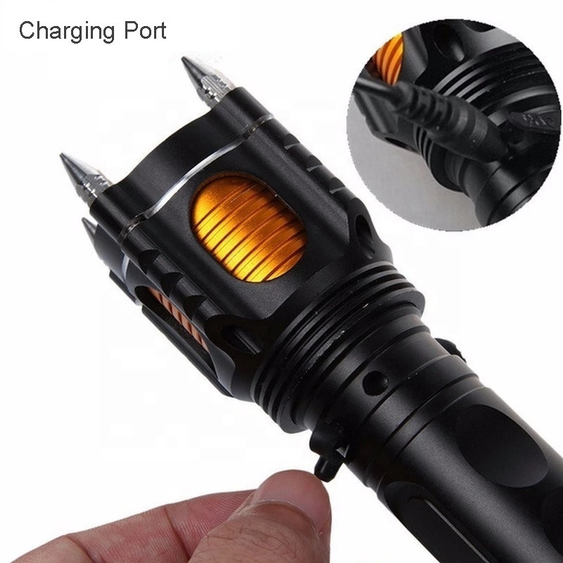 QXMOVING Waterproof Outdoor Emergency Attack Self Defense USB Rechargeable Tactical LED Flashlight For Security