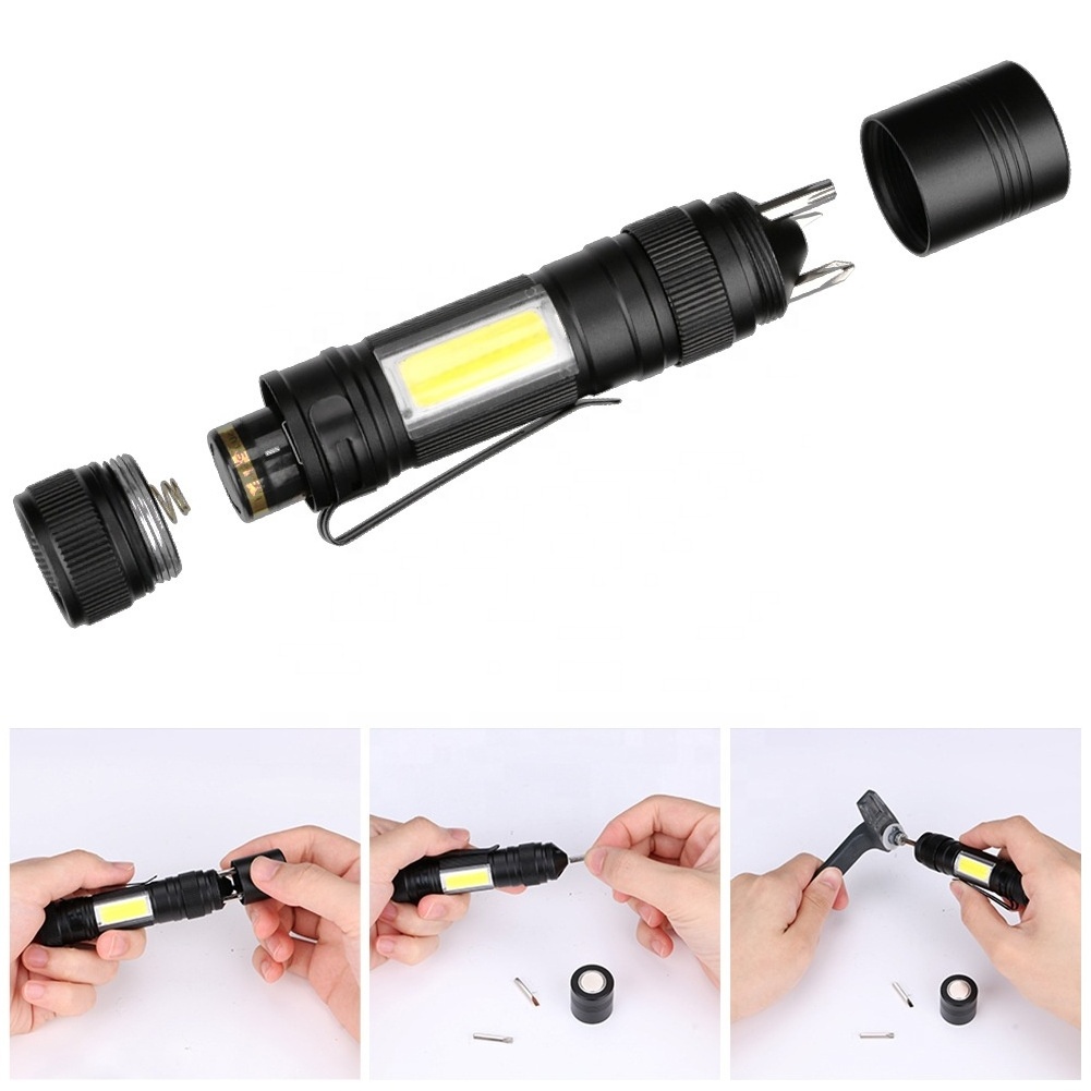 QXMOVING Outdoor AA Battery Torch Light With Clip Magnetic Mini 2 in 1 LED Camping COB Aluminum Flashlight Multitool