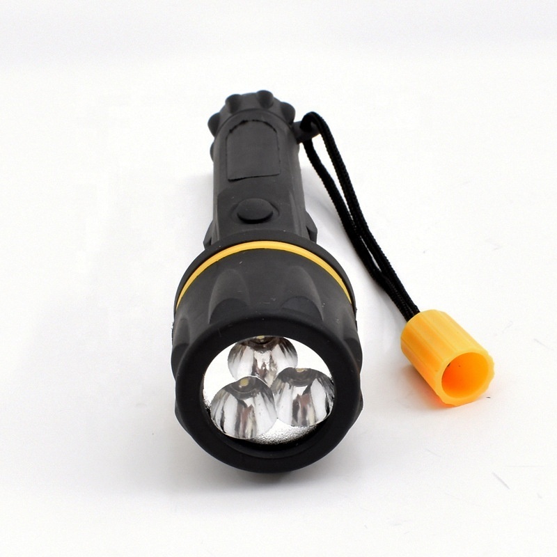 QXMOVING  Wholesale D Battery Powered Plastic Portable Flashlight Rubber Surface 3 LED Torch Light