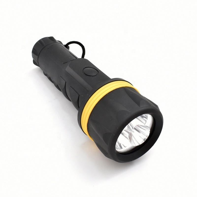 QXMOVING  Wholesale D Battery Powered Plastic Portable Flashlight Rubber Surface 3 LED Torch Light