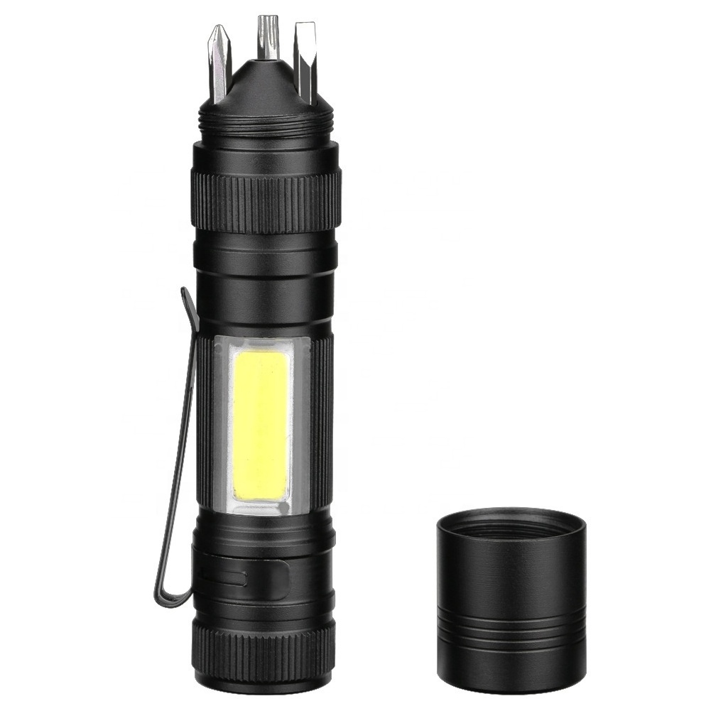 QXMOVING Outdoor AA Battery Torch Light With Clip Magnetic Mini 2 in 1 LED Camping COB Aluminum Flashlight Multitool