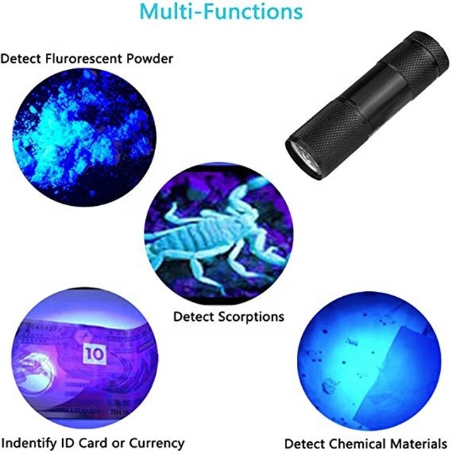 QXMOVING Small EDC AAA Battery Ultraviolet Mini 9 Led 395nm UV Flashlight For Money Pet Urine Detector