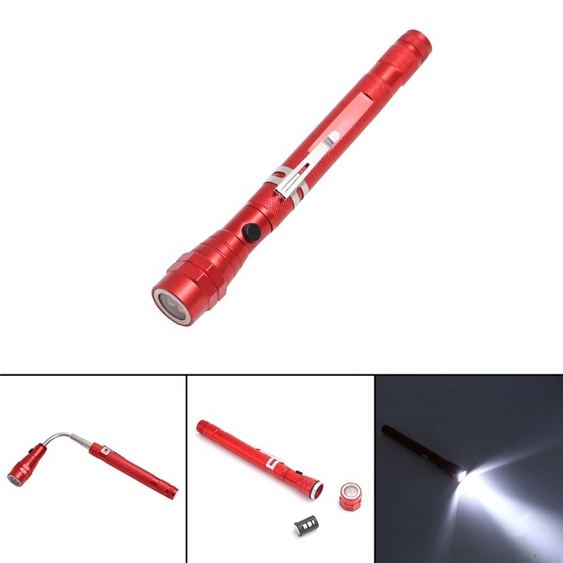 QXMOVING Telescopic Flexible Torch 3 LED Magnetic Light Pick Up Tool Torch Light Pickup Flashlight With Clip Magnet