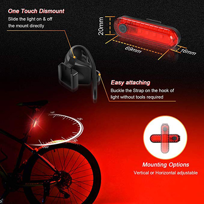 QXMOVING USB Rechargeable Waterproof Strong Lumen Bike Lights Front And Back Flashlight For Night Riding