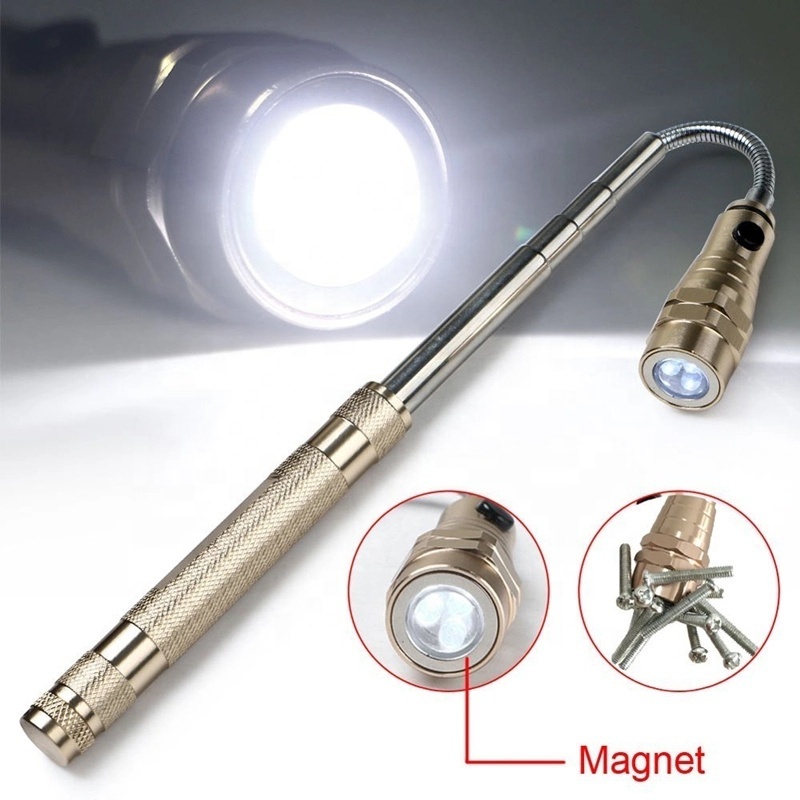 QXMOVING Telescopic Flexible Torch 3 LED Magnetic Light Pick Up Tool Torch Light Pickup Flashlight With Clip Magnet