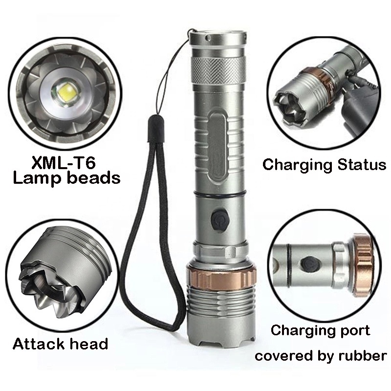 QXMOVING Waterproof Custom LOGO Powerful Attack Head Tactical Zoom Strong Light Self Defense Flashlight