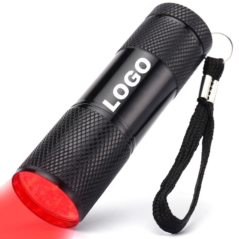 QXMOVING Aluminum 9 LED Flashlight Mini Red Light 625nm Hunting Torch Light For Vein Finder Night Vision