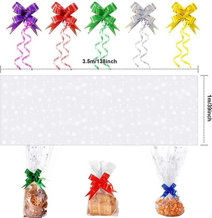 Christmas Clear Cellophane Wrap Roll 39 x 118 Inch Christmas Cellophane Wrap Snowflake Cellophane Rolls with 50 Pull String Bows