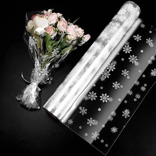 Christmas Clear Cellophane Wrap Roll 39 x 118 Inch Christmas Cellophane Wrap Snowflake Cellophane Rolls with 50 Pull String Bows