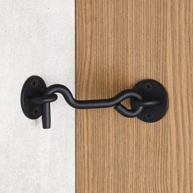 Black Sturdy and heavy duty Privacy Hook and Privacy Hooks Latch for Inside Door Eye Latch Easy Lock for Barn Door