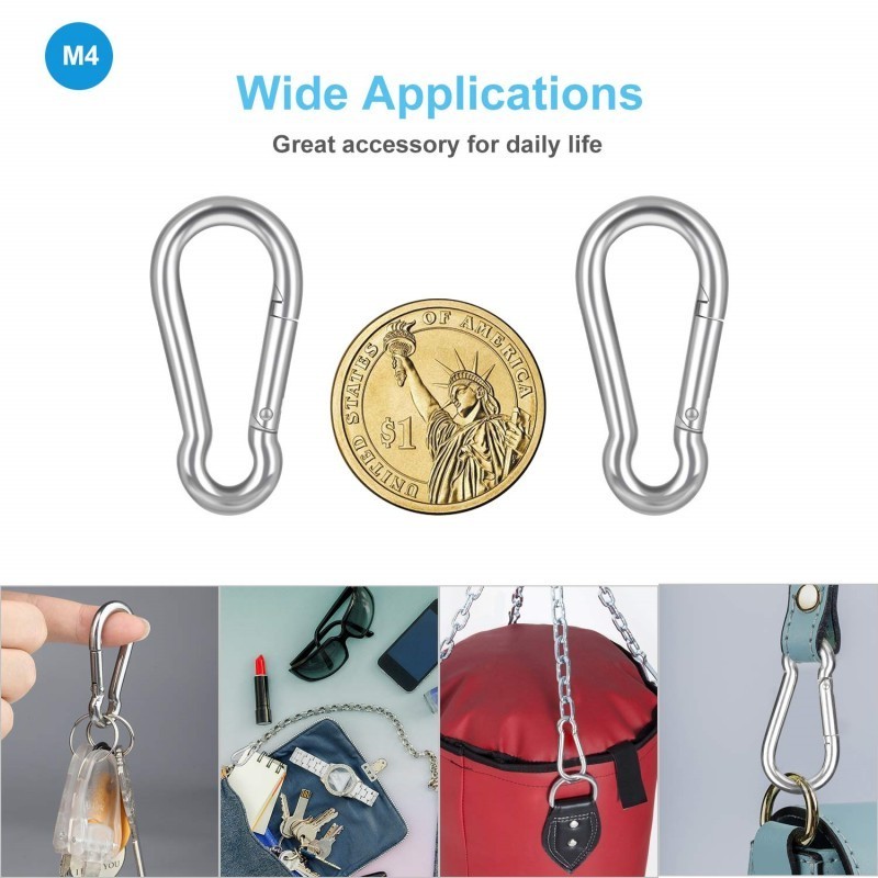 Stainless Steel Carabiner Clip Spring-Snap Hook Heavy Duty Carabiner Clips for Keys Swing Set Camping Fishing Hiking Traveling