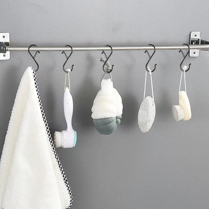 Hot selling Black S Hooks for Hanging Plants Clothes kitchen hooks with Safety Buckle Heavy Duty S Iron Hook