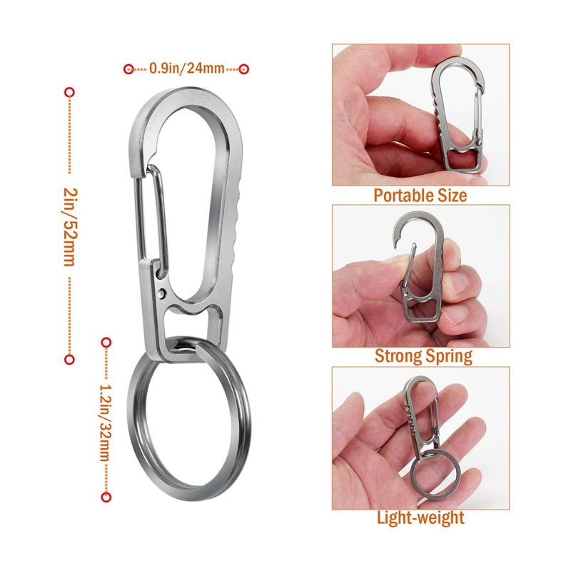 Factory High Quality Titanium Heavy Duty Carabiner Keychain Quick Release Hooks with Titanium Key Ring Set for Men Women