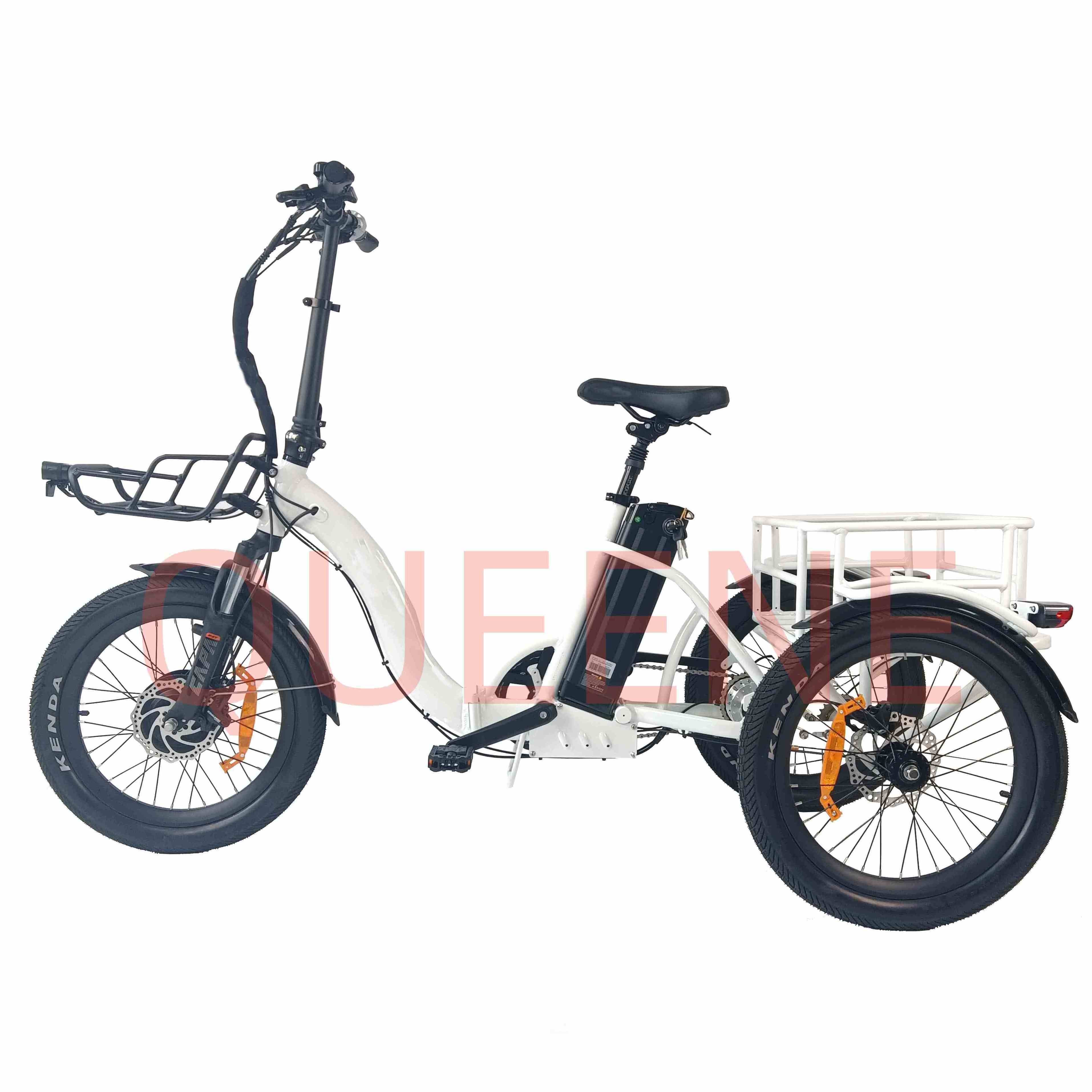 QUEENE/ 48V500W Folding bike three wheels electric tricycle 20inch FAT tire electric cargo bike