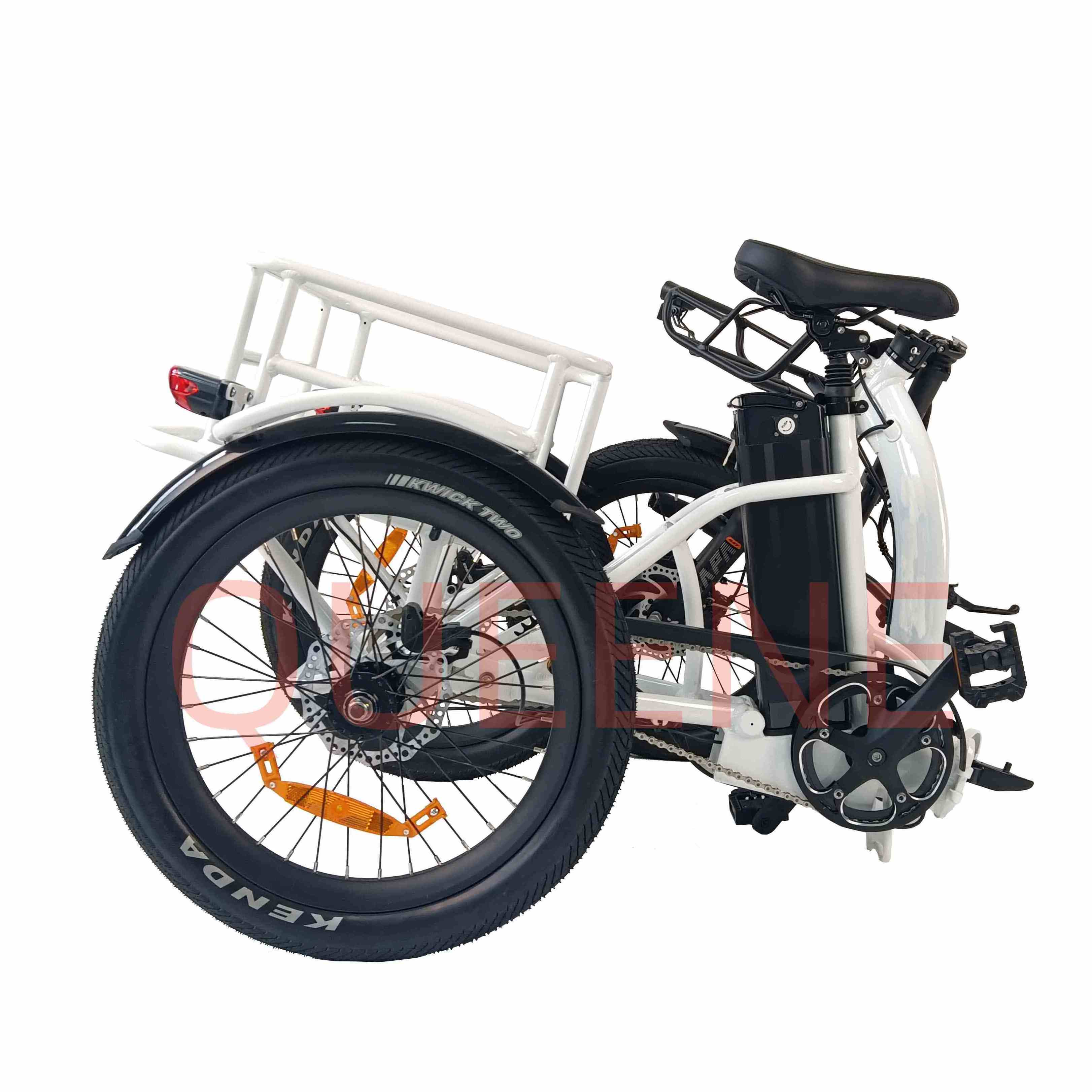 QUEENE/ 48V500W Folding bike three wheels electric tricycle 20inch FAT tire electric cargo bike