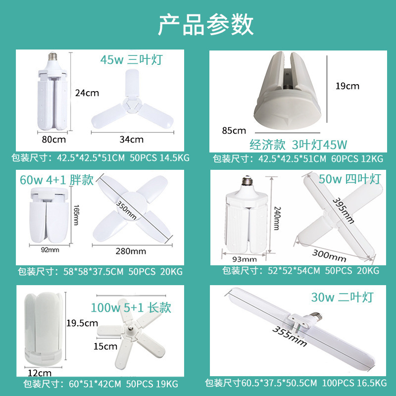 changeable shape folding four-leaf light three-leaf indoor lighting screw energy-saving flying saucer garage light