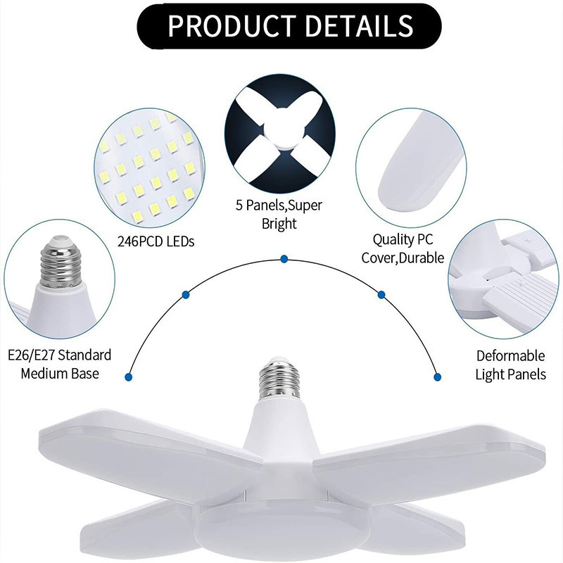 changeable shape folding four-leaf light three-leaf indoor lighting screw energy-saving flying saucer garage light